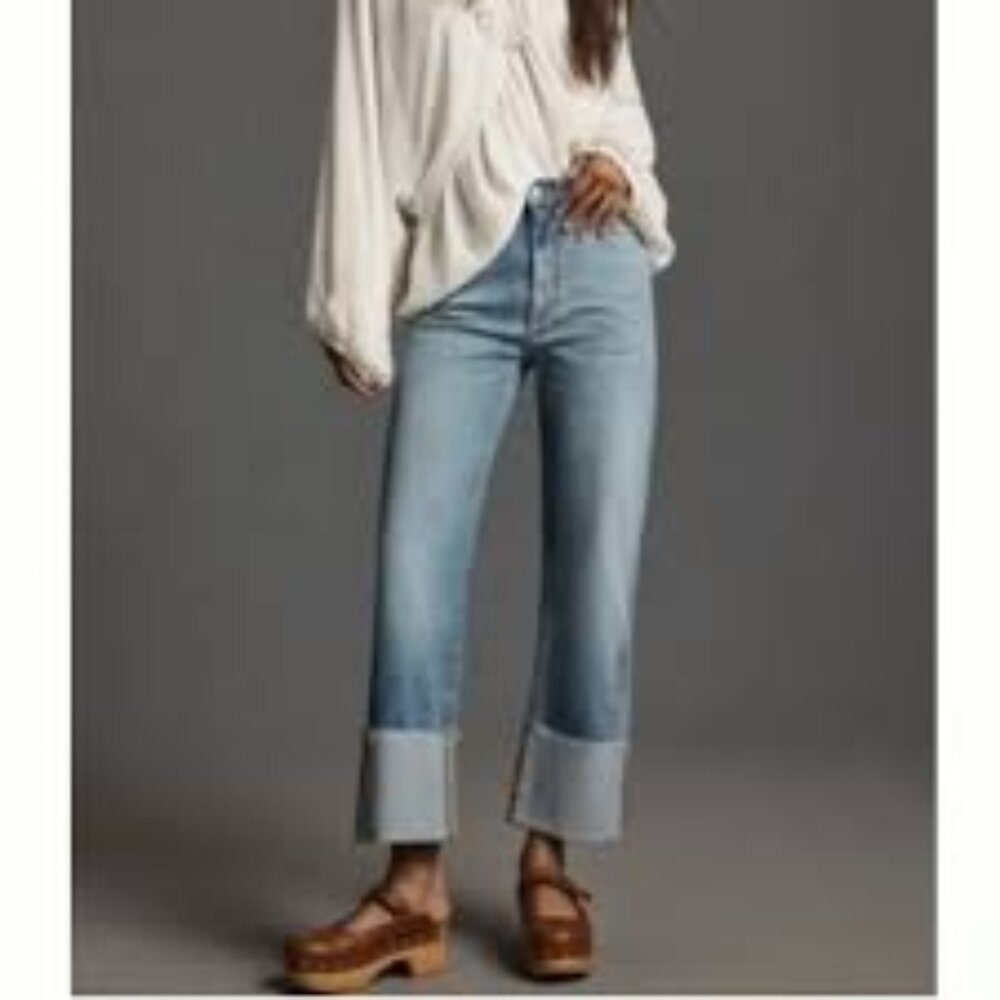 The Scotty Cuffed High-Rise Straight-Leg Jeans by Pilcro